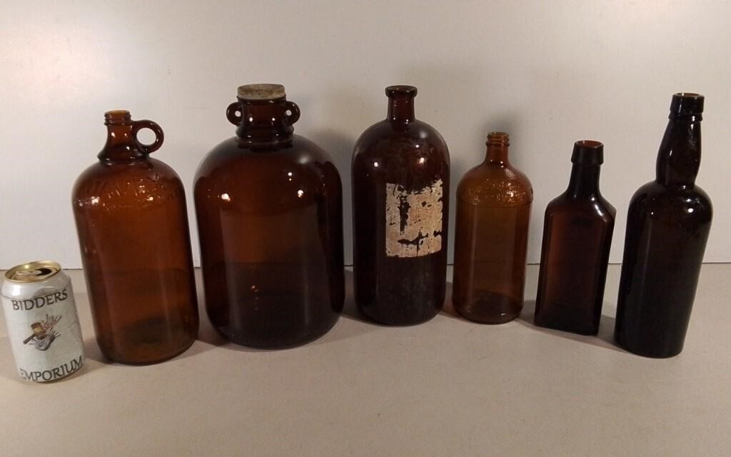 Lot Of Vintage Amber Bottles