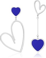 Gold-pl. Blue Heart Asymmetrical Dangle Earrings