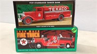 2 TEXACO DIE CAST FIRE TRUCK BANKS