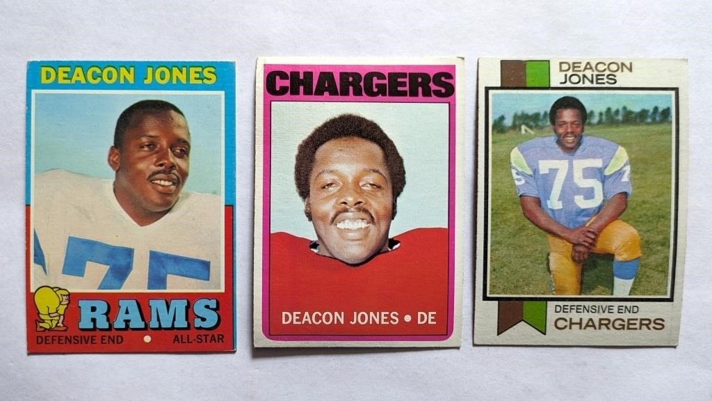 3 Deacon Jones Cards 1971 1972 & 1973