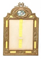 French Gilt Bronze Ormolu Enamel Frame w Miniature