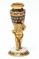 French Gilt Bronze & Champleve Enamel Cherub Vase