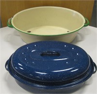 Blue / White & Green Enamel Serving Pot Dishes