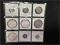 (9) 1914-1977 Foreign Silver Coins