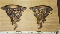 Pair of vintage gold wooden wall sconces
