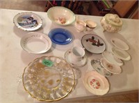 50th wedding plate, saucers, vintage covered dish