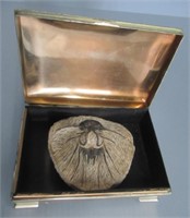 Very rare fossil in metal box. Box Measures: 2" H
