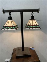 MISSION STAINED GLASS STYLE DOUBLE PARLOR LAMP -