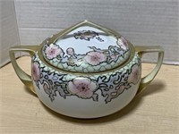 HP Nippon covered pink floral dish/bowl, double