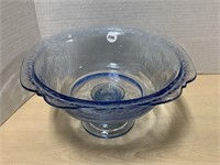 Vintage Blue Glass Pedestal Bowl 9.5 inches D x