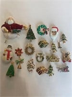 Vintage Christmas Rhinestone Brooches Pins