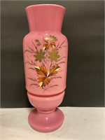 13” tall Bristol glass flowered vase