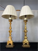 Pair Gilt Painted Deco Lamps - Wear in Paint