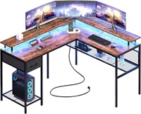 L Shaped Desk Computer Desk with LED Lights