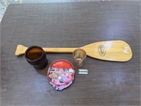 Wood Paddle, Hummingbird Feeder, Cups