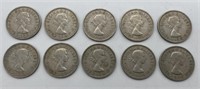 (10) United Kingdom One Shilling Coins