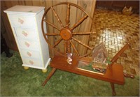 Small cabinet & decorative spinning wheel