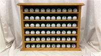 Oak Display Shelf  w 60 Different  Golf Balls,