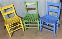 3 Painted Child Size Ladder Back Wood Chairs