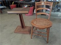 Oak Table Top Lectern & Cane Bottom Chair