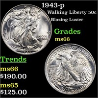 1943-p Walking Liberty 50c Grades GEM+ Unc
