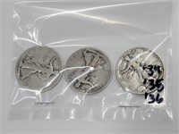 3- Walking Liberty Half Dollars