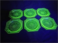 6 Anchor Hocking Green Depression Plates