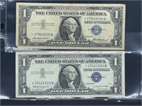 2 - star note silver cert. 1957, 1957B