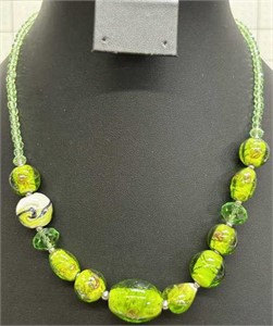 Safari murano 16” green glass beaded necklace