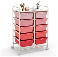 10-Drawer Rolling Storage Cart  Gradient Pink