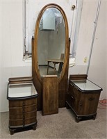 Antique Vanity w Inlay- Needs To Be Assembled-