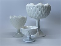 Three Vintage Milk Glass Compotes (Largest is