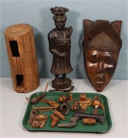 African Carved Wood Mask & Figurines