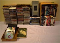 Media lot: 160+ CDs, 30+ VHS tapes & rewinder, DVD