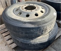 Pair of BRIDGESTONE 295/75R22.5 Tires on Aluminum