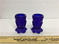 (2) Cobalt Blue Summit Glass Toothpick Holders
