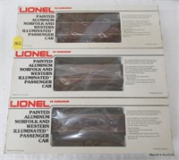 3 Lionel N&W Painted Alum. Pass. Cars, OB