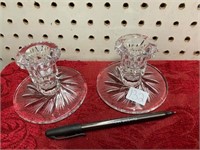 PAIR CRYSTAL CANDLE HOLDERS