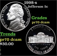 Proof 1998-s Jefferson Nickel 5c Grades GEM++ Proo