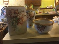 Large Handpainted Vases & Bowl