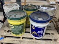 Buckets of Hydraulic oil on pallets