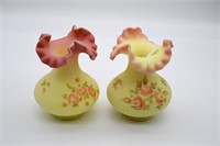 Pair Fenton Hand Painted Signed Vases