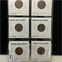 (6) 1883-1908 Indian Head Pennies 1c