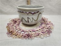 Walter Dexter Pottery Bowl & Purple Doilie