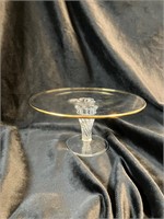 Glass Gold Rimmed Pedestal Cake Stand 8.5"