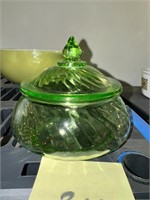 Uranium Vaseline Glass Jar W/ Lid