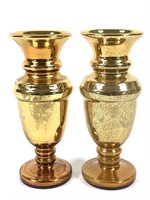 2 Gold Toned Mercury Glass Vases