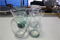 4 LARGE VASES- 2 ARE GREEN