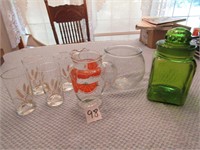 JUICE PITCHER, 4 WHEAT GLASSES, GREEN GLASS COOKIE