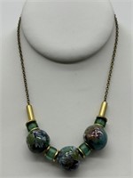 Antique Uranium Glass w/ Brass & Bead Necklace